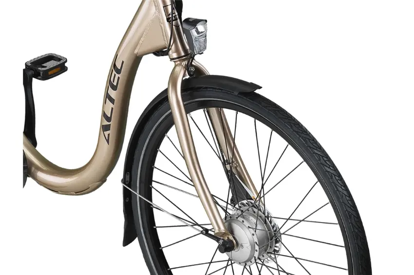 Velo Electrique Femme Hollandais Cadre Bas 28 Pouces Altec Easy N7 Or – Image 5