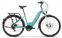 Speed Bike VTC Electrique Femme 28 Pouces Moteur Pedalier Ecobike D2 Cyan