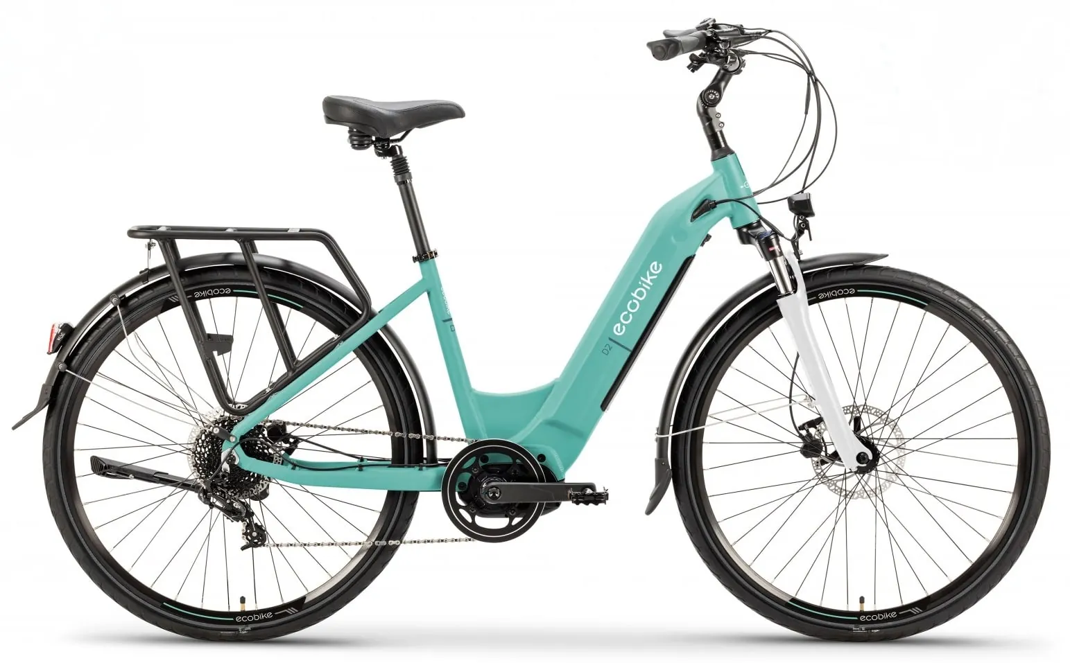 Speed Bike VTC Electrique Femme 28 Pouces Moteur Pedalier Ecobike D2 Cyan