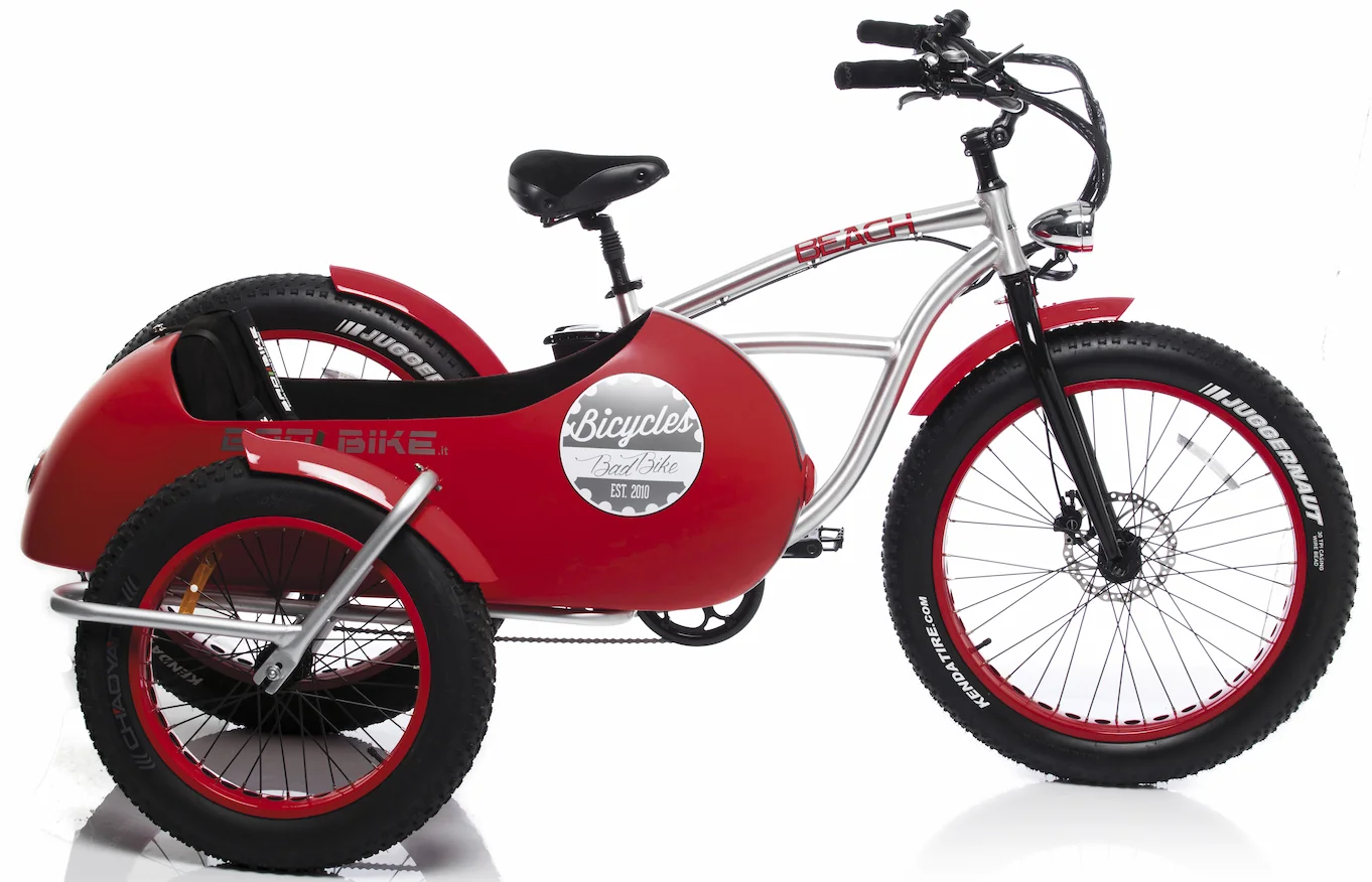 Fat Bike Electrique Velo Side Car Beach Cruiser Bad Bike 250W Rouge